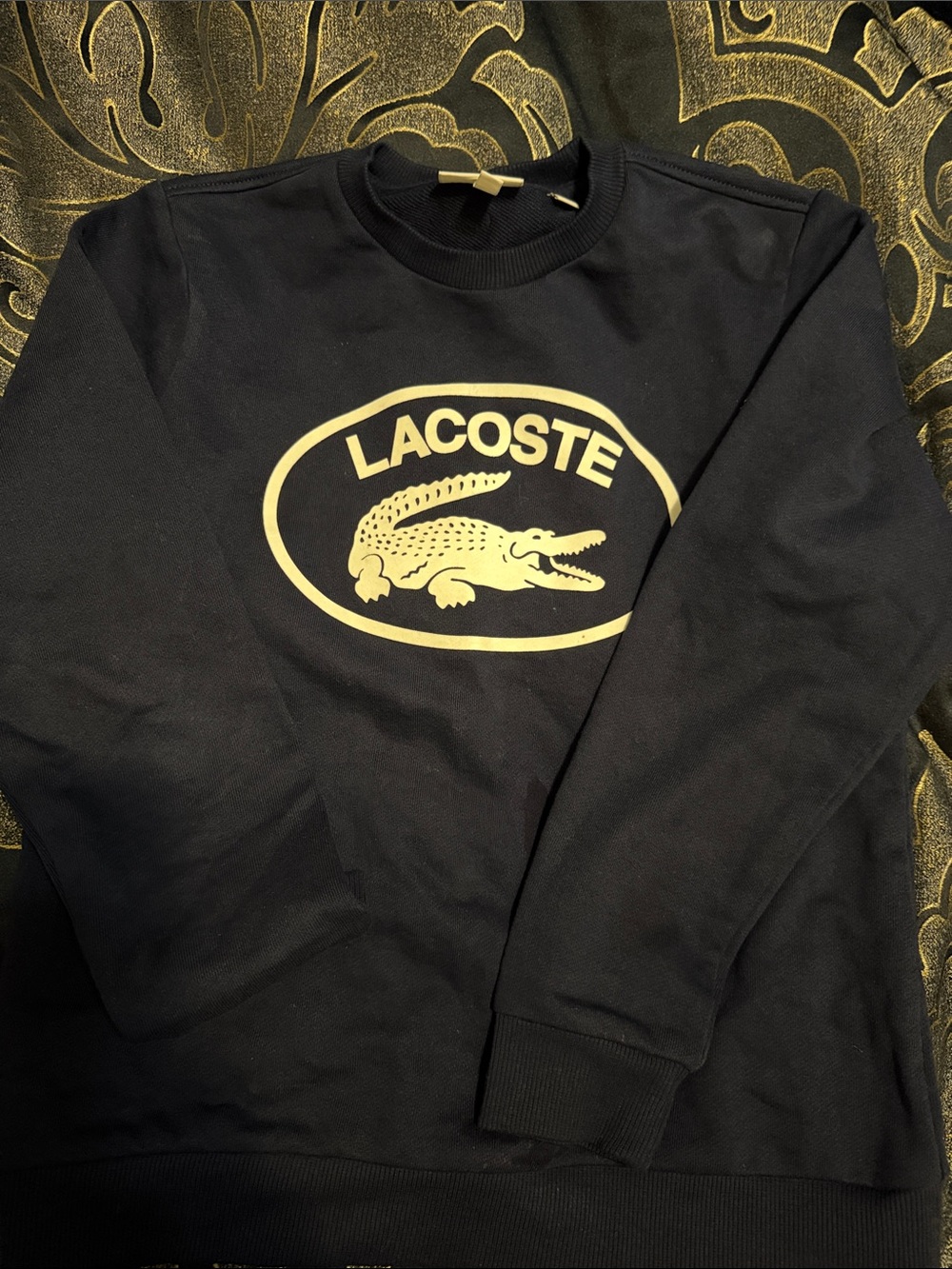 Lacoste Black Crewneck Sweatshirt with Cream Logo Oval